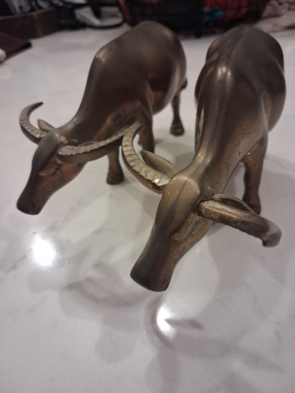 Vintage Mid-Century Modern Solid Brass Water Buffalo Figurines - Set of 2
